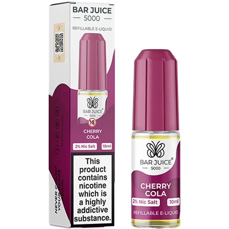 Cherry cola Bar Juice 5000 e-liquid and box on a white background