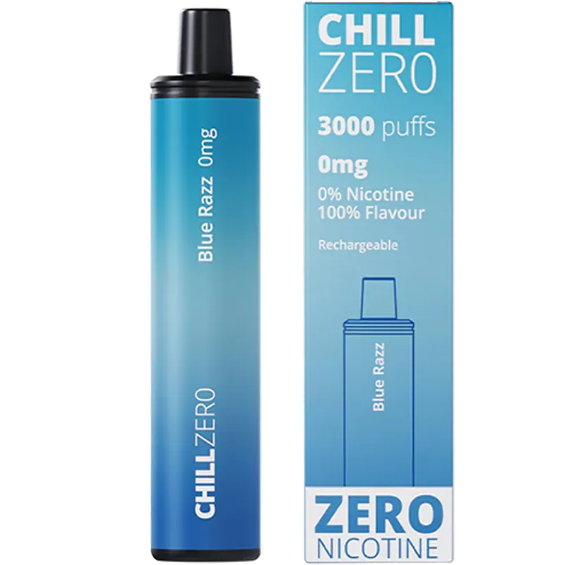 Chill Zero 3000 disposable vape in a blue razz flavour and box.