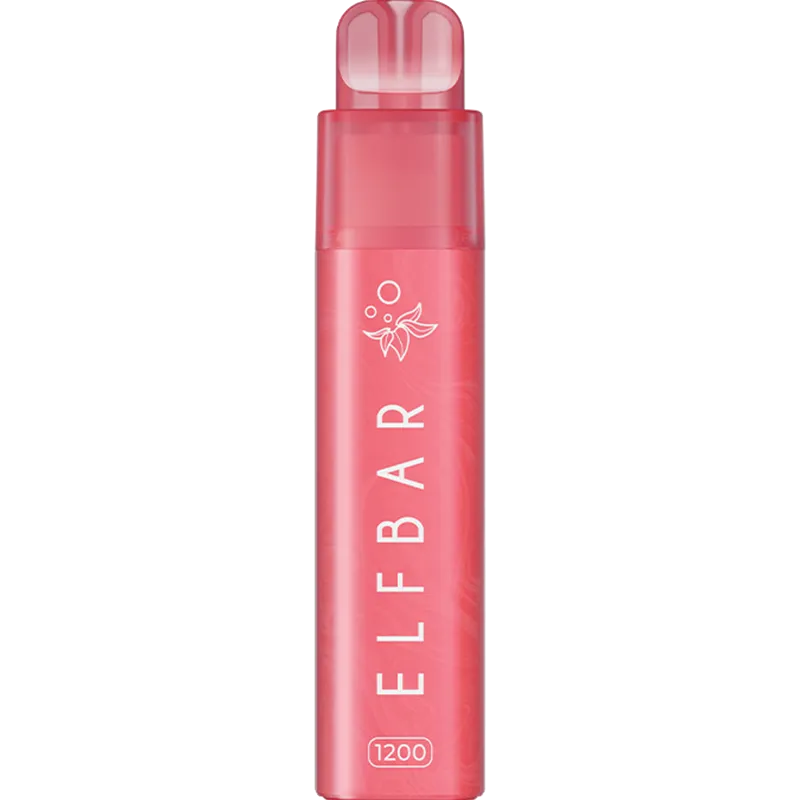 Elf Bar 1200 2-in-1 Strawberry Ice pod kit on a white background with product information below in a gold box.
