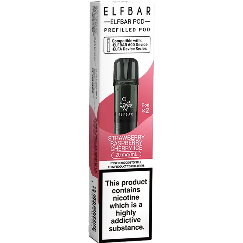 Strawberry Raspberry Cherry Ice Elf Bar 600 Pods 2 Pack