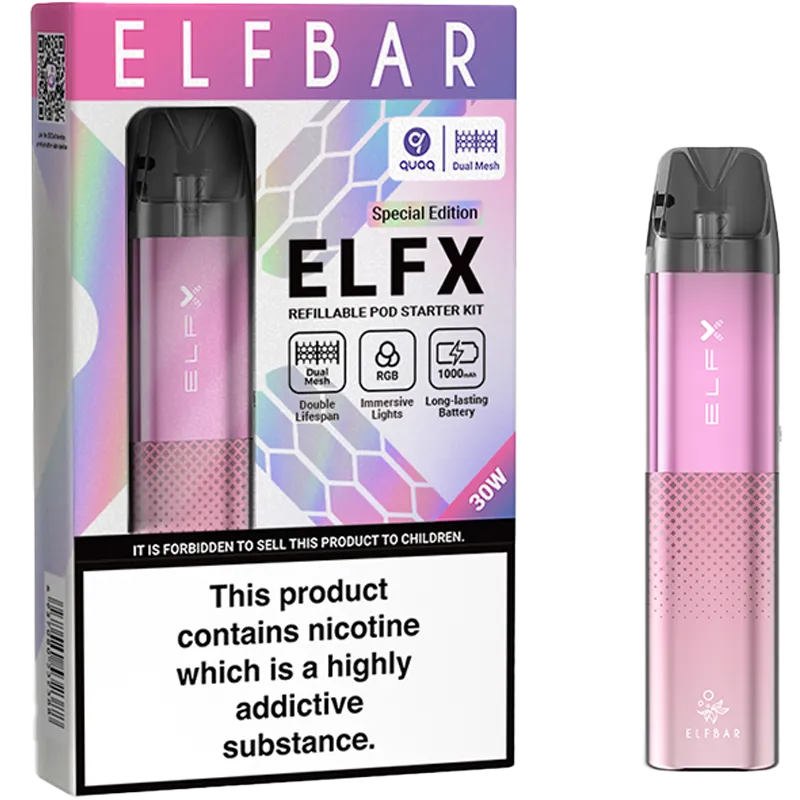 Pink Elf Bar ELFX pod kit and box.