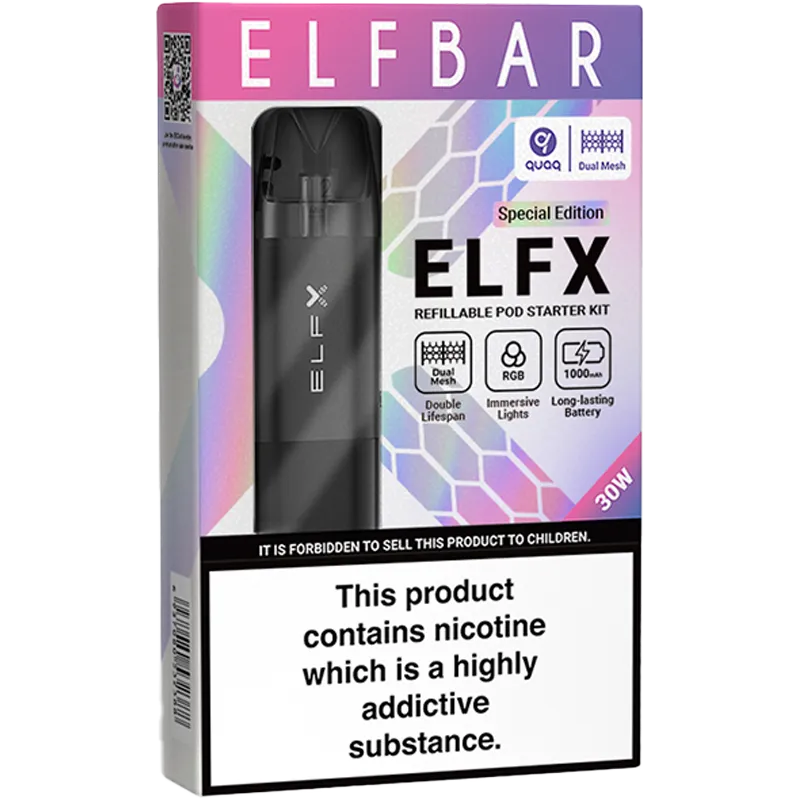 Black Elf Bar ELFX pod kit box.
