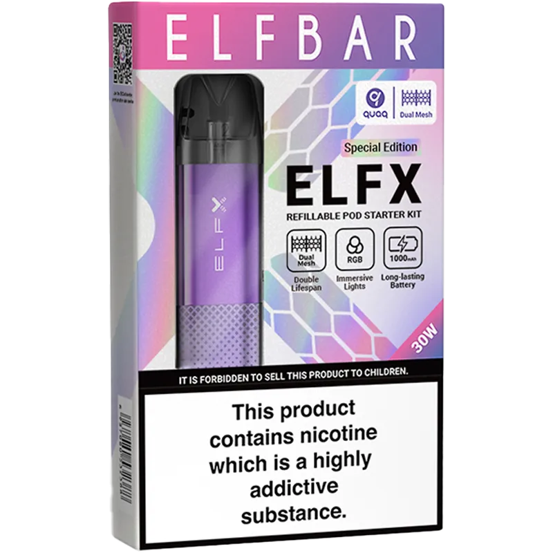 Purple Elf Bar ELFX pod kit box.