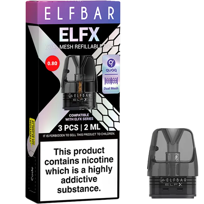 0.8 ohm Elf Bar ELFX pod and box.
