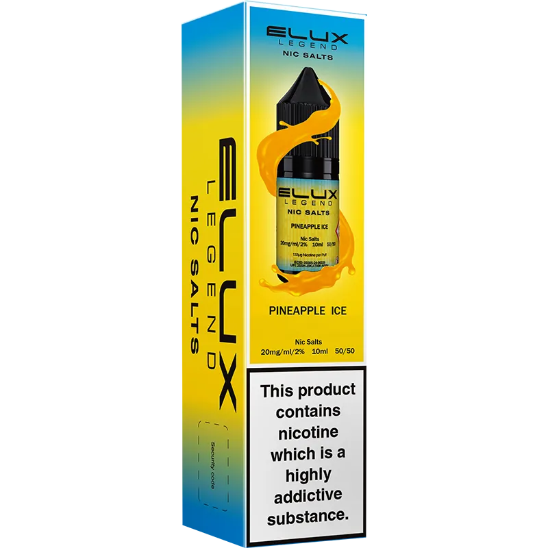 Pineapple ice flavoured ELUX Legend Nic Salts box.