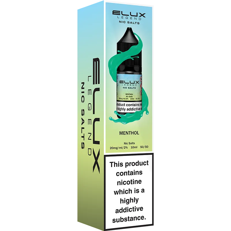 Menthol flavoured ELUX Legends Nic Salts e-liquid box.