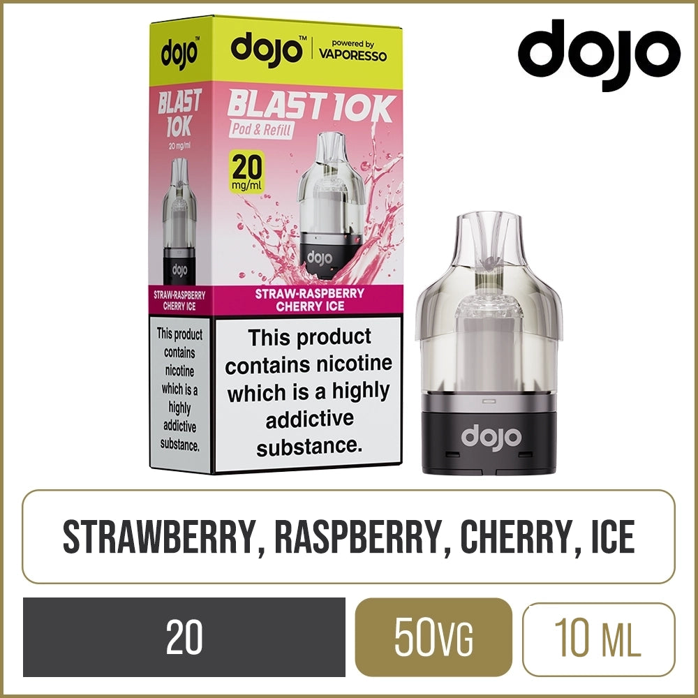 Straw-Raspberry Cherry Ice DOJO Blast 10K Pod & Refill 10ml