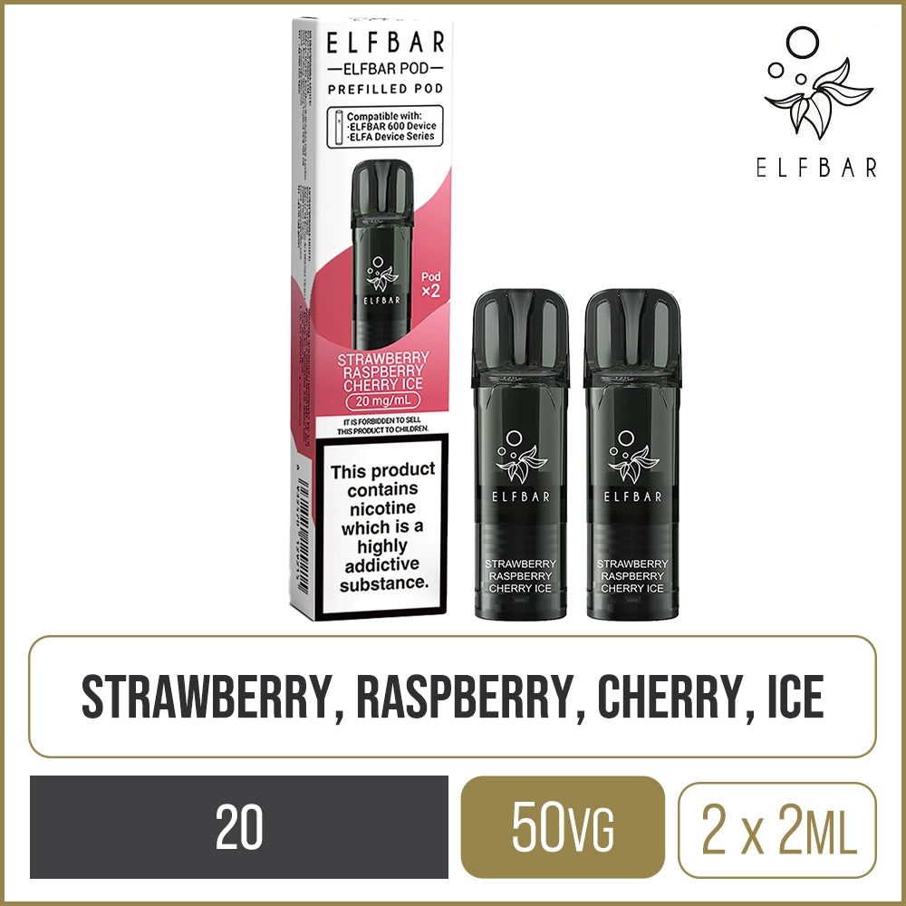 Strawberry Raspberry Cherry Ice Elf Bar 600 Pods 2 Pack