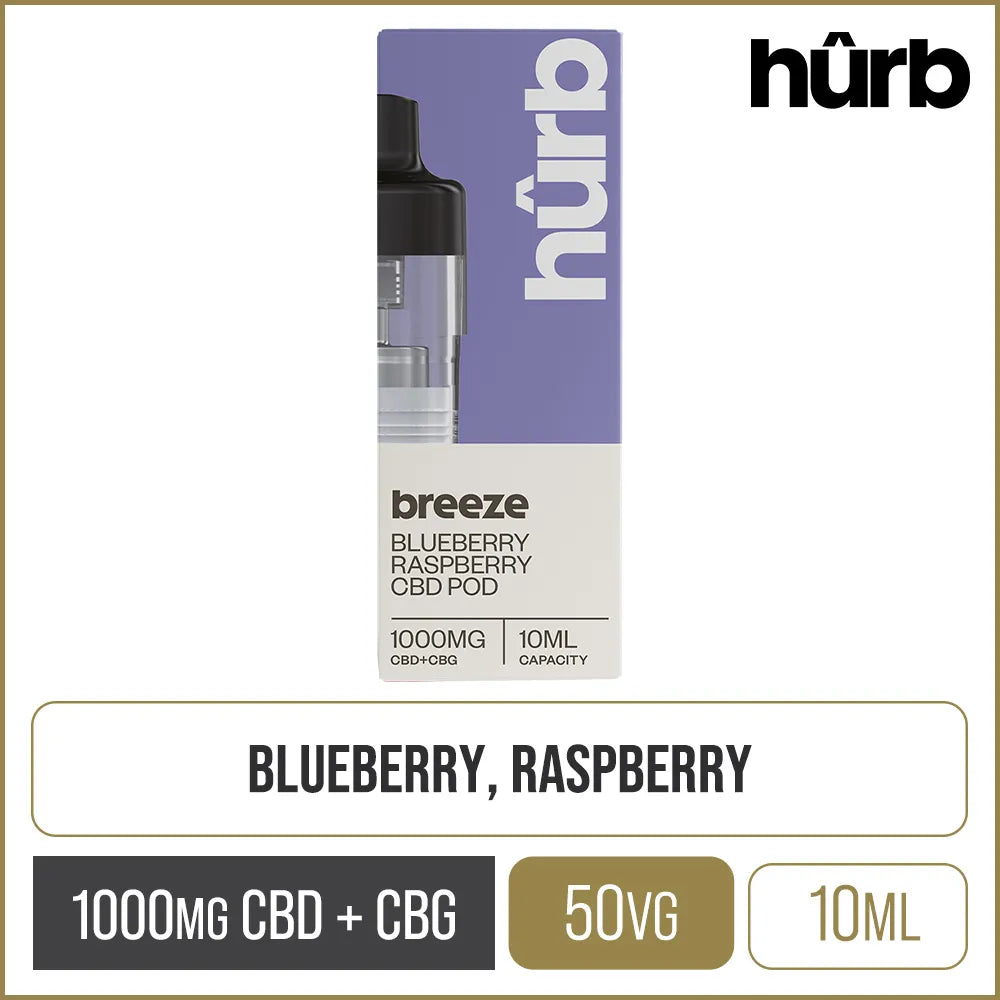 Blueberry Raspberry Hûrb Breeze 1000mg CBD + CBG Pod 10ml
