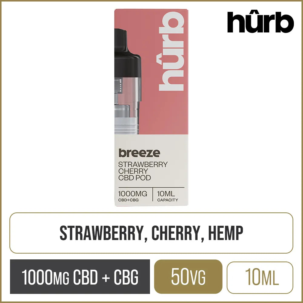 Strawberry Cherry Hûrb Breeze 1000mg CBD + CBG Pod 10ml