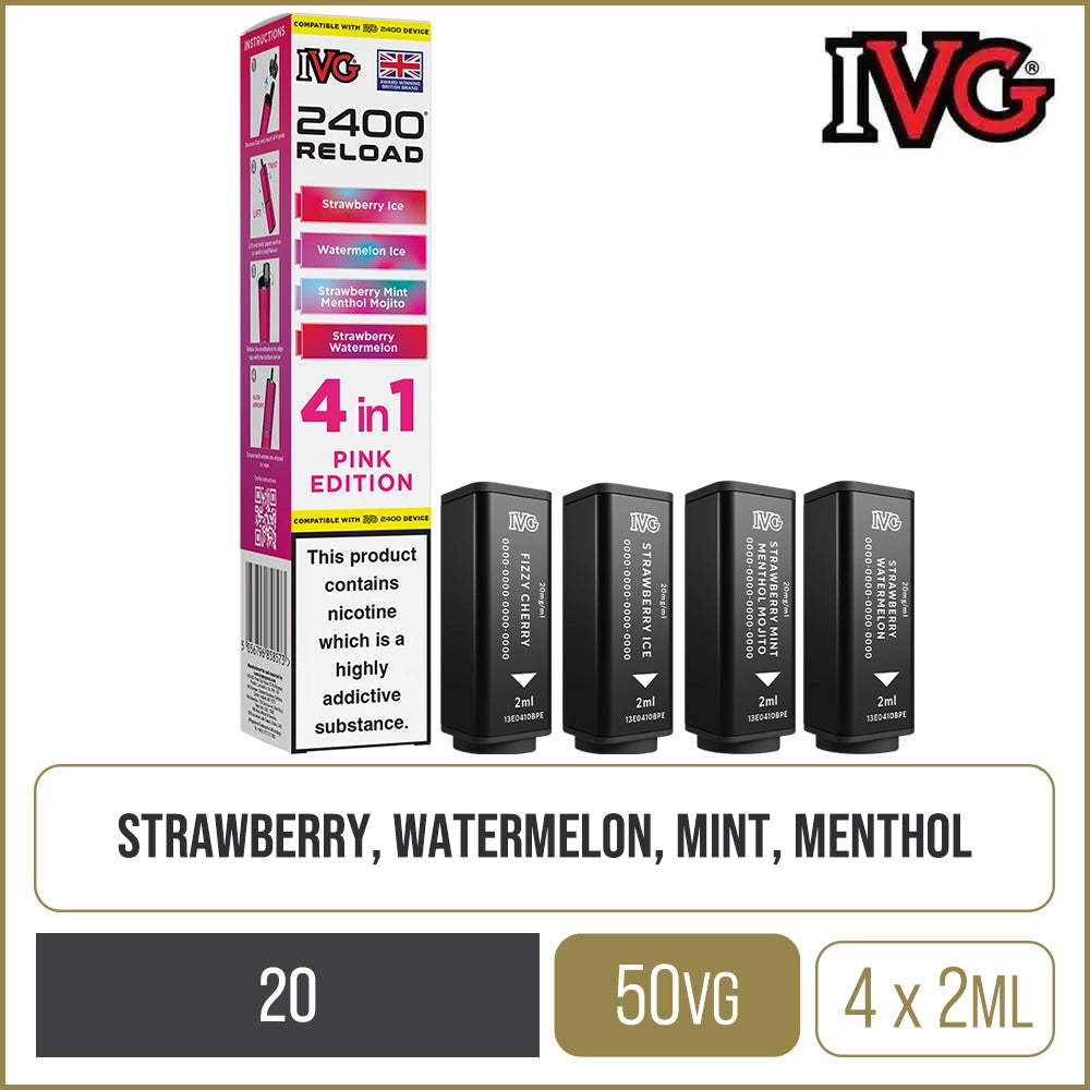 Pink Edition IVG 2400 Reload 4 In 1 Pods 4 Pack