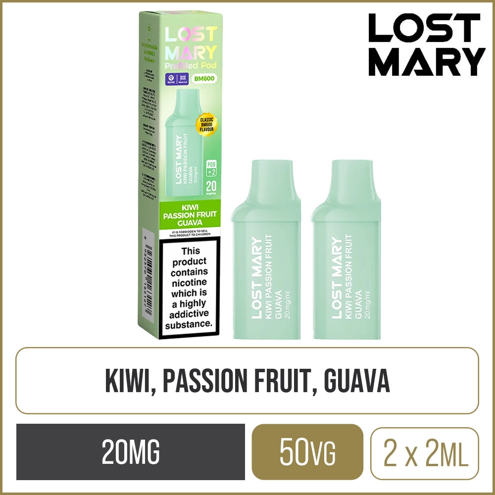 Kiwi Passion Fruit Guava Lost Mary BM600 Pods 2 Pack