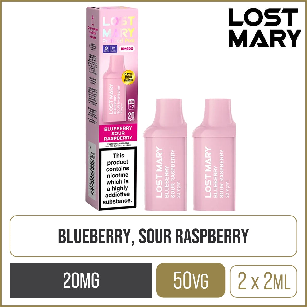 Blueberry Sour Raspberry Lost Mary BM600 Pods 2 Pack