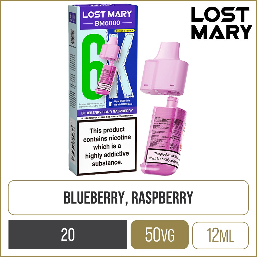 Blueberry Sour Raspberry Lost Mary BM6000 Pod & Refill 12ml