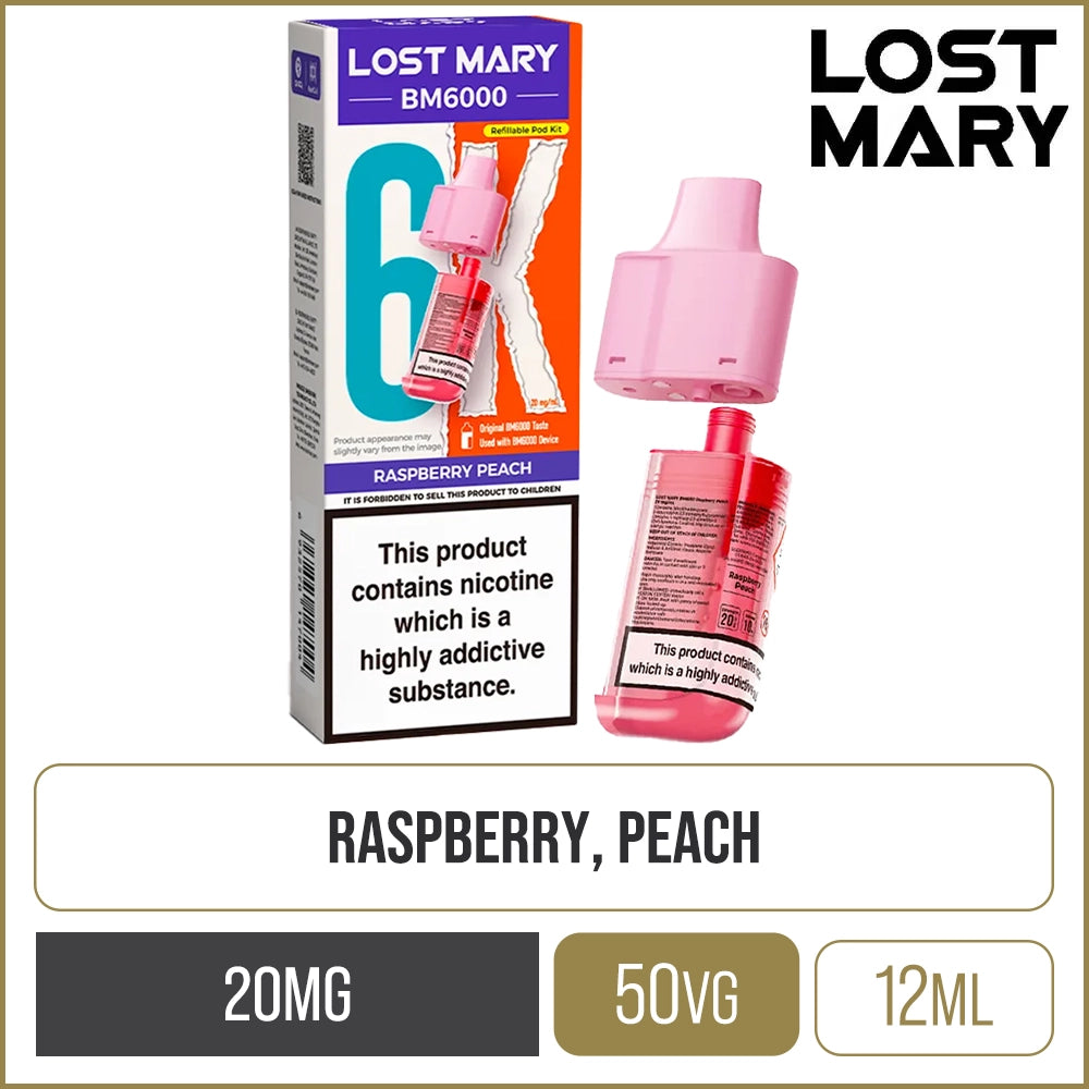 Raspberry Peach Lost Mary BM6000 Pod & Refill 12ml