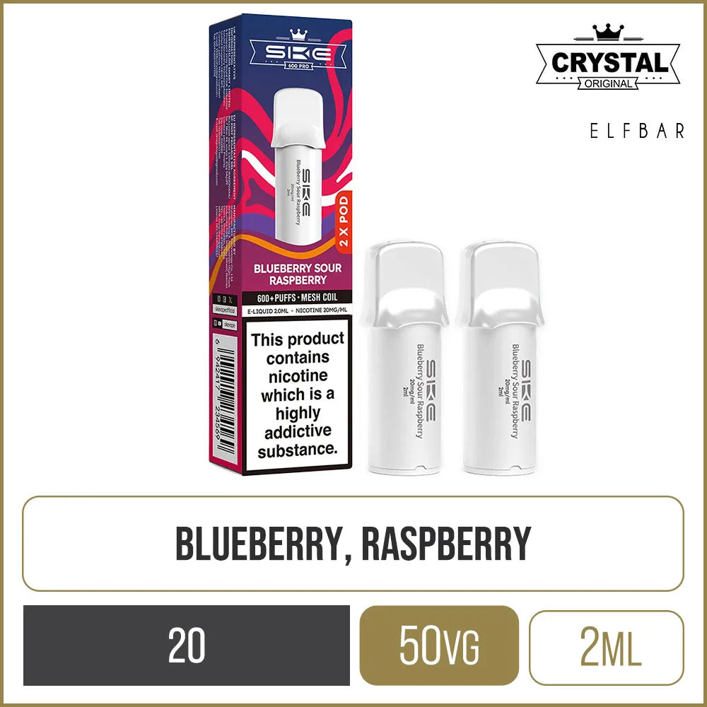 Blueberry Sour Raspberry SKE Crystal Pro 600 Pods 2 Pack