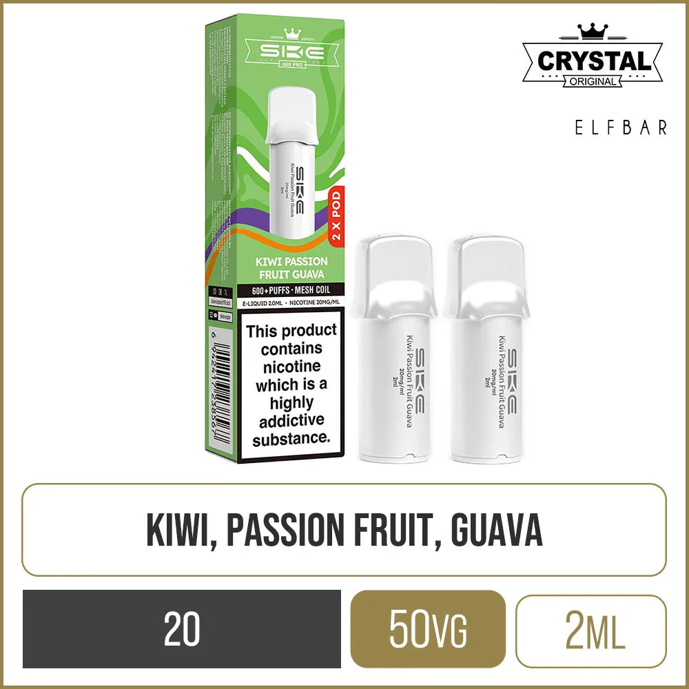 Kiwi Passionfruit Guava SKE Crystal Pro 600 Pods 2 Pack