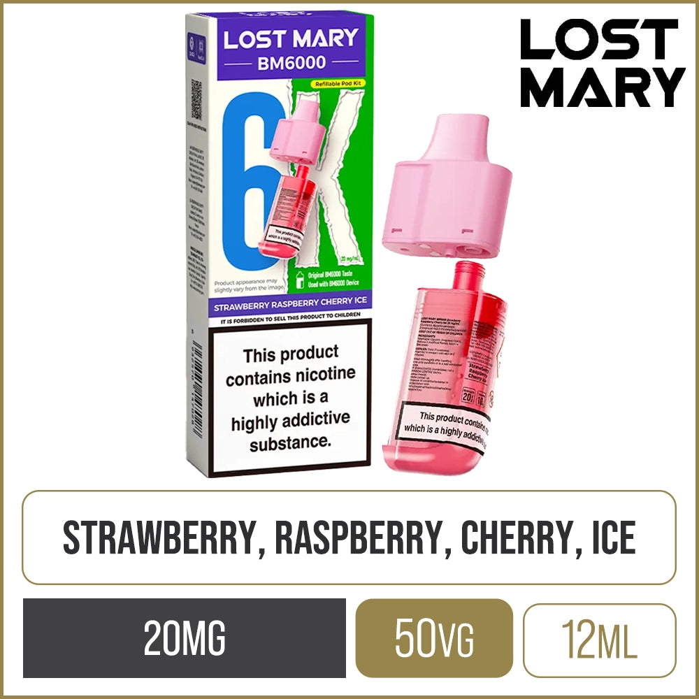 Strawberry Raspberry Cherry Ice Lost Mary BM6000 Pod & Refill 12ml