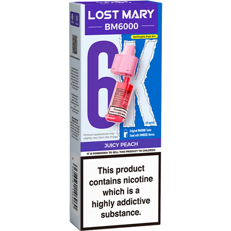 Juicy Peach Lost Mary BM6000 Pod & Refill 12ml