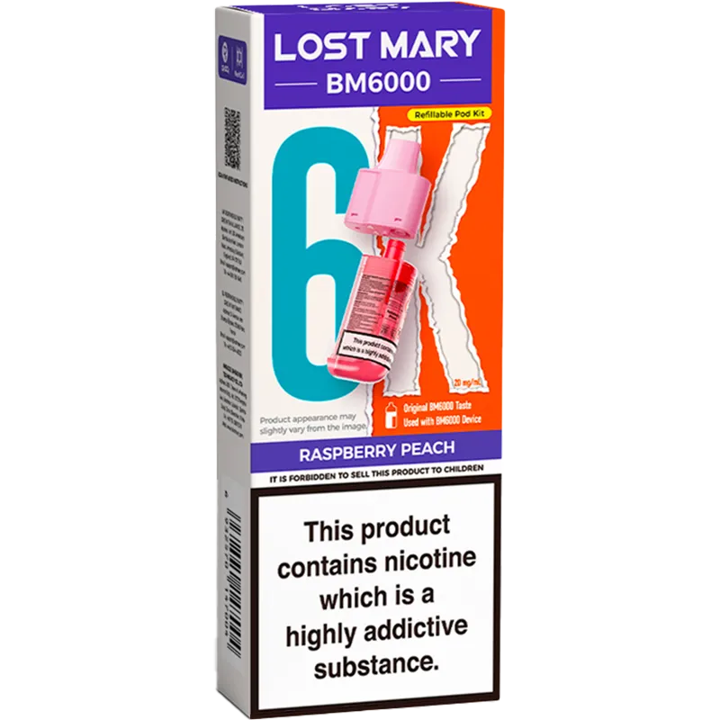 Raspberry Peach Lost Mary BM6000 Pod & Refill 12ml