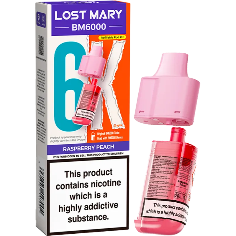 Raspberry Peach Lost Mary BM6000 Pod & Refill 12ml
