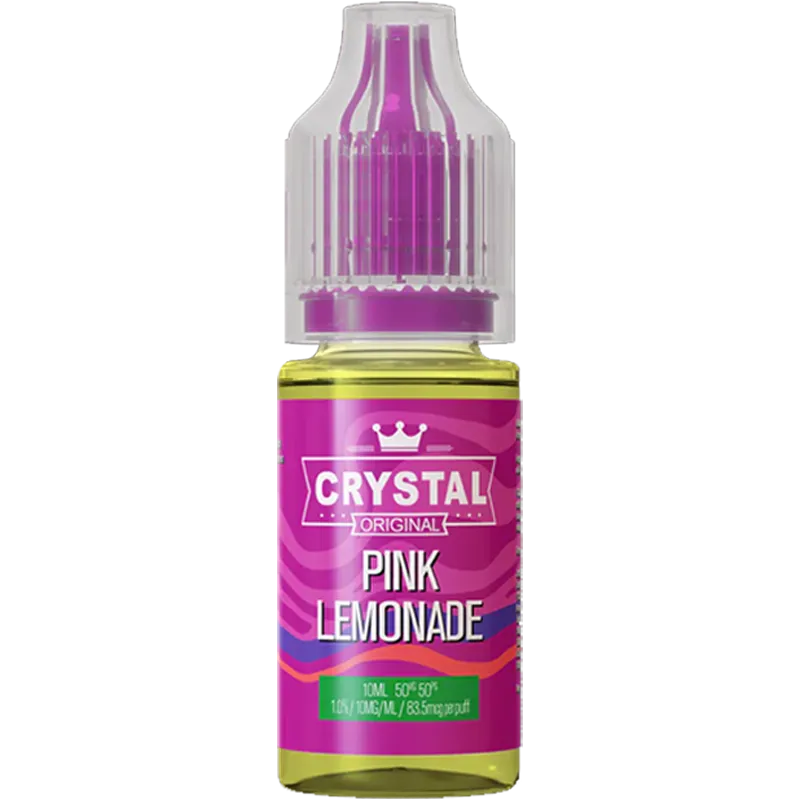 Pink lemonade flavoured Crystal Salt e-liquid on a white background.