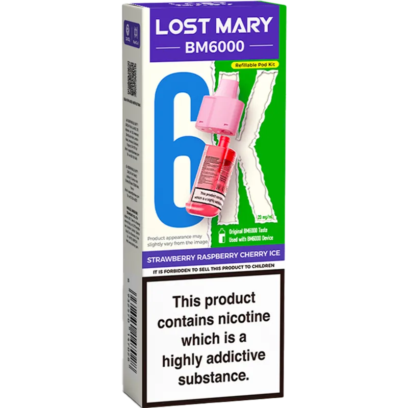 Strawberry Raspberry Cherry Ice Lost Mary BM6000 Pod & Refill 12ml
