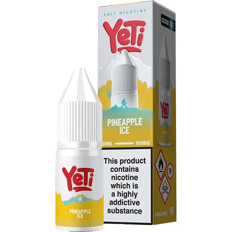 Pineapple ice flavoured Yeti 10mg e-liquid on a white background.