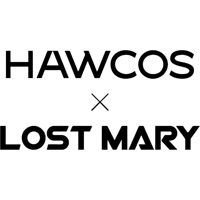 The Hawcos x Lost Mary logo on a white background.