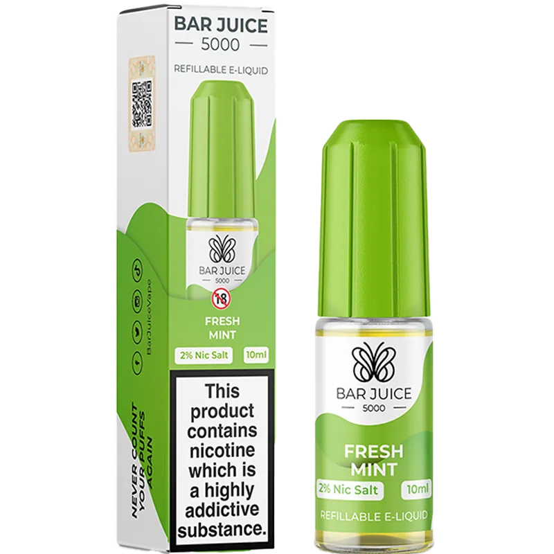 Fresh mint Bar Juice 5000 e-liquid in a 10ml bottle and box.