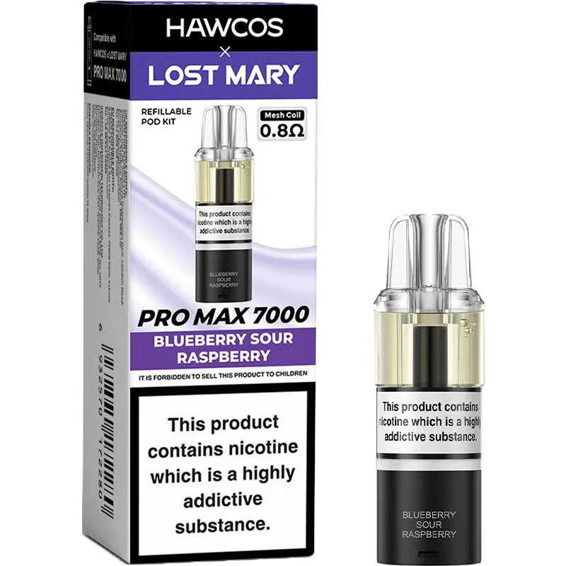 Blueberry Sour Raspberry Hawcos x Lost Mary Pro Max 7000 Pod & Refill 10ml