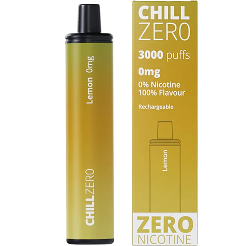 Chill Zero 3000 disposable lemon vape and box.