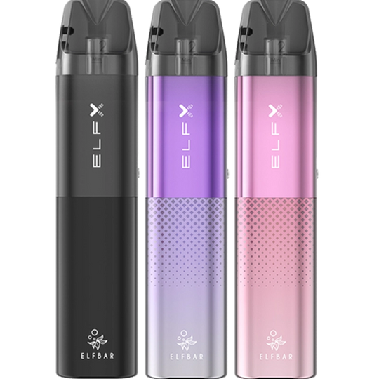 Elf Bar ELFX pod kits in black, purple and pink.