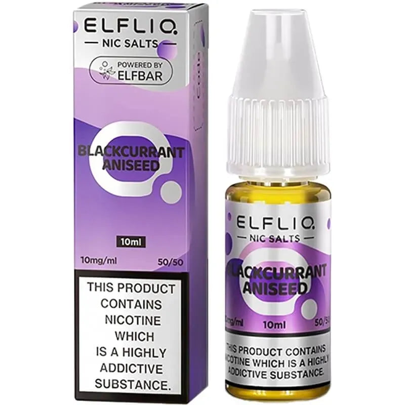 ELFLIQ by Elf Bar Blackcurrant Aniseed E-Liquid 10ml bottle and box 10mg