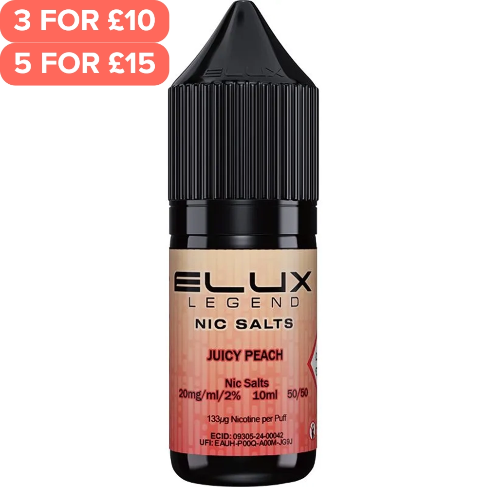 Juicy Peach ELUX Legend Nic Salts E-Liquid 10ml