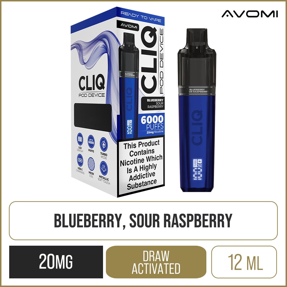 Blueberry Sour Raspberry Avomi CLIQ Pod Vape Kit 12ml