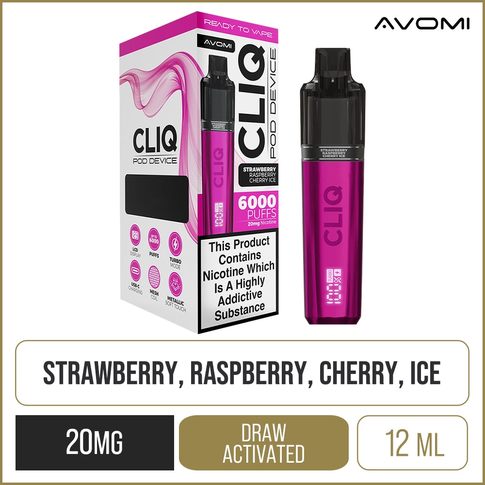 Strawberry Raspberry Cherry Avomi CLIQ Pod Vape Kit 12ml