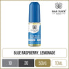 Blue razz lemonade Bar Juice 5000 e-liquid on a white background with product information below in gold boxes