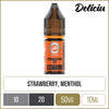 Strawberry ice flavoured Deliciu Nic Salt in a 10mg nicotine strength with product information below.