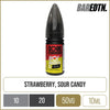 The Riot Bar EDTN sour strawberry 10ml e-liquid bottle, on a white background