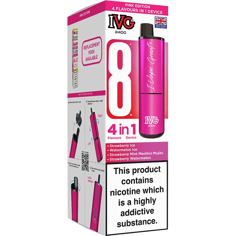 IVG 2400 4 in 1 Pink Edition Pod Vape Kit 8ml