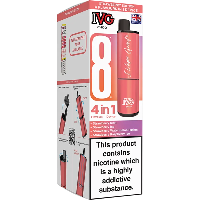 IVG 2400 4 in 1 Strawberry Edition Pod Vape Kit 8ml