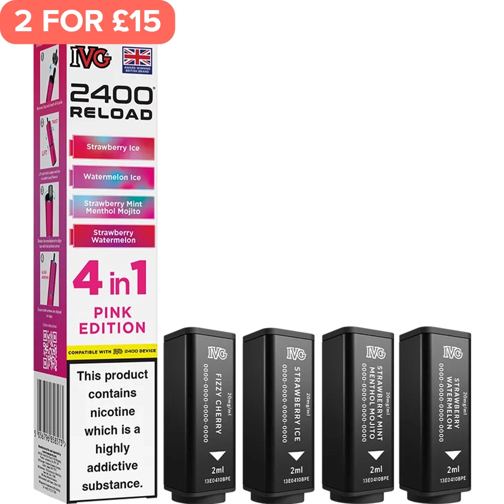 Pink Edition IVG 2400 Reload 4 In 1 Pods 4 Pack