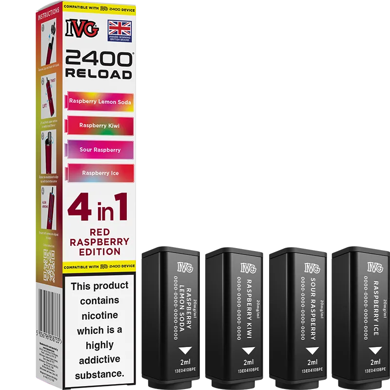 IVG 2400 Reload 4 In 1 Red Raspberry Edition Pods 4 Pack