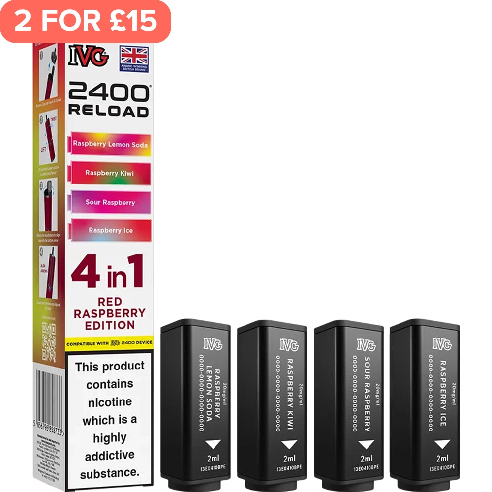 Red Raspberry Edition IVG 2400 Reload 4 In 1 Pods 4 Pack