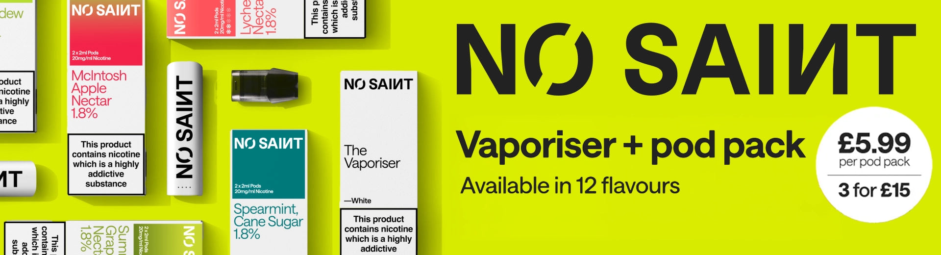 Packaging of the brand NO SAINT products with a 3 For £15 roundel on the right hand side.