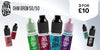 The Ohm Brew logo is shown in the corner alongside 8 Ohm Brew e-liquid bottles in a range of flavours. The bottles are in multiple colours against a grey background.
