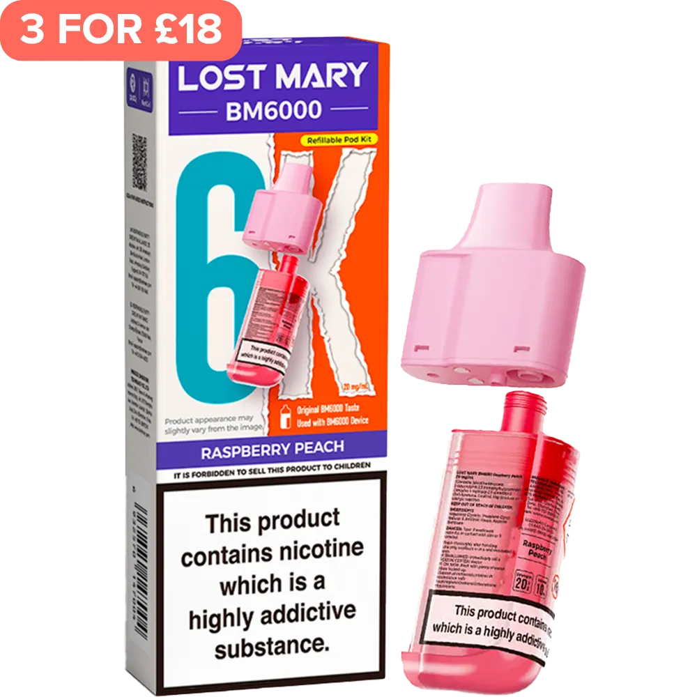 Raspberry Peach Lost Mary BM6000 Pod & Refill 12ml