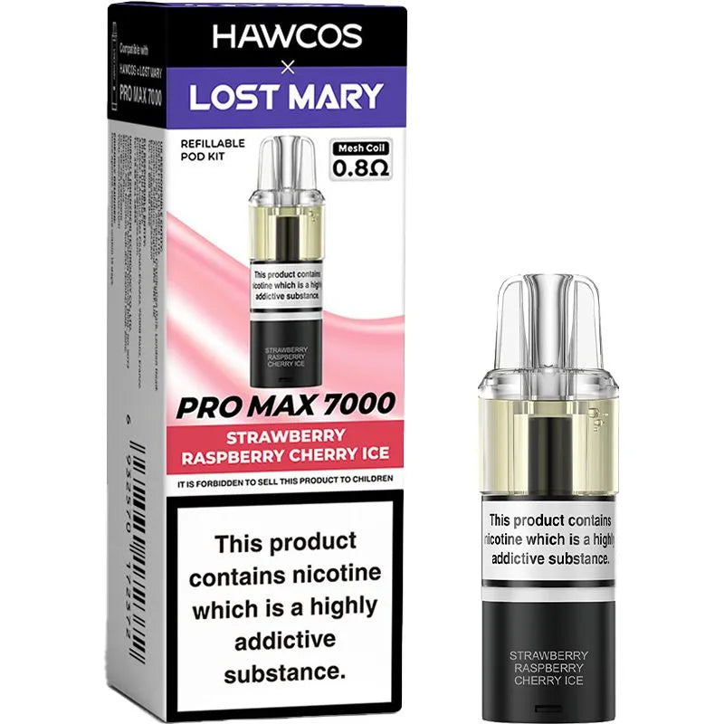 Strawberry Raspberry Cherry Ice Hawcos x Lost Mary Pro Max 7000 Pod & Refill 10ml