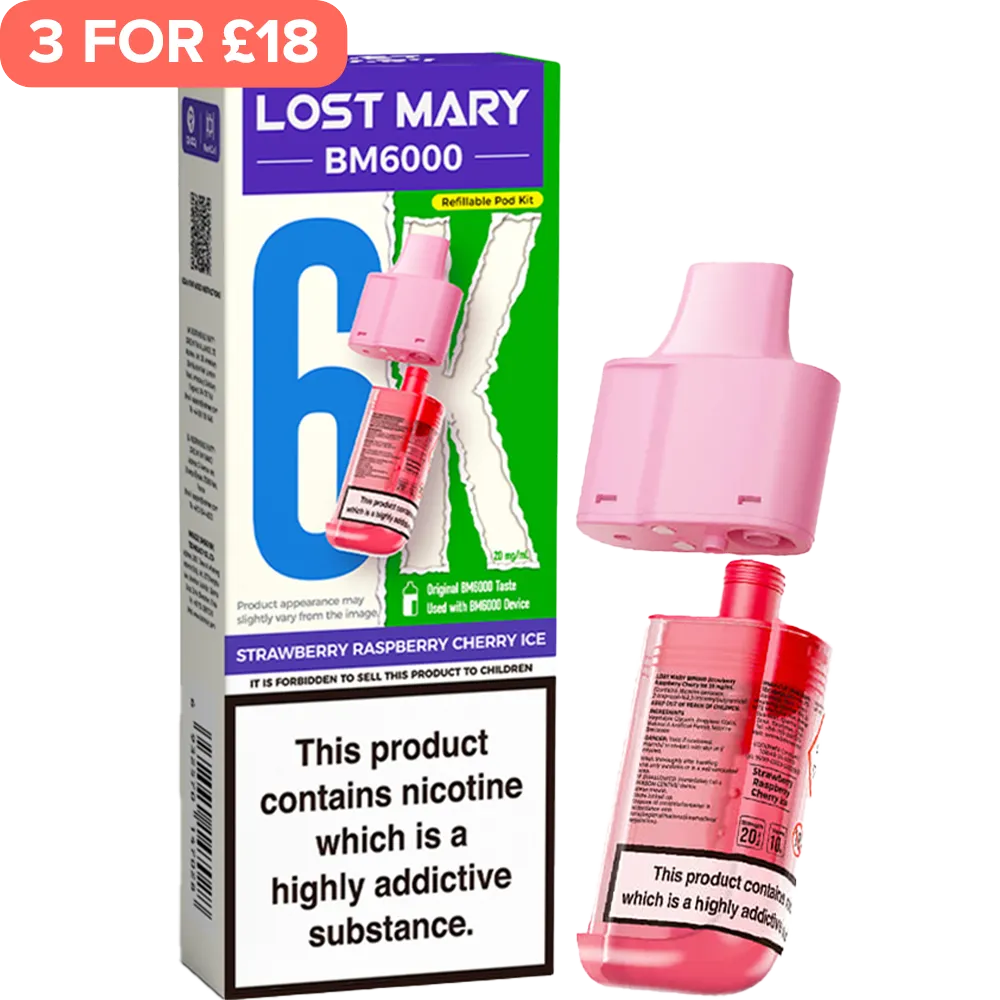 Strawberry Raspberry Cherry Ice Lost Mary BM6000 Pod & Refill 12ml